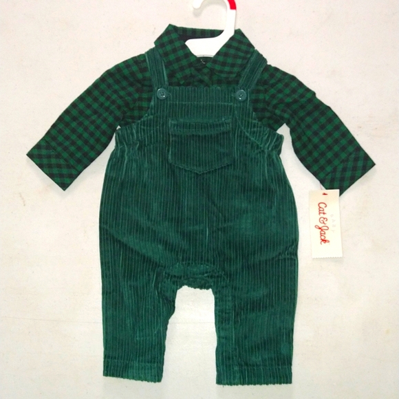 NEW! Baby Boys Corduroy Dungaree / Overalls Top & Bottom Set, Green - Cat & Jack - Picture 2 of 15